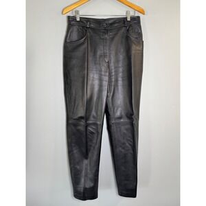 Mardini Womens Black Genuine Leather High Rise Straight Leg Pants Size 12 Turkey